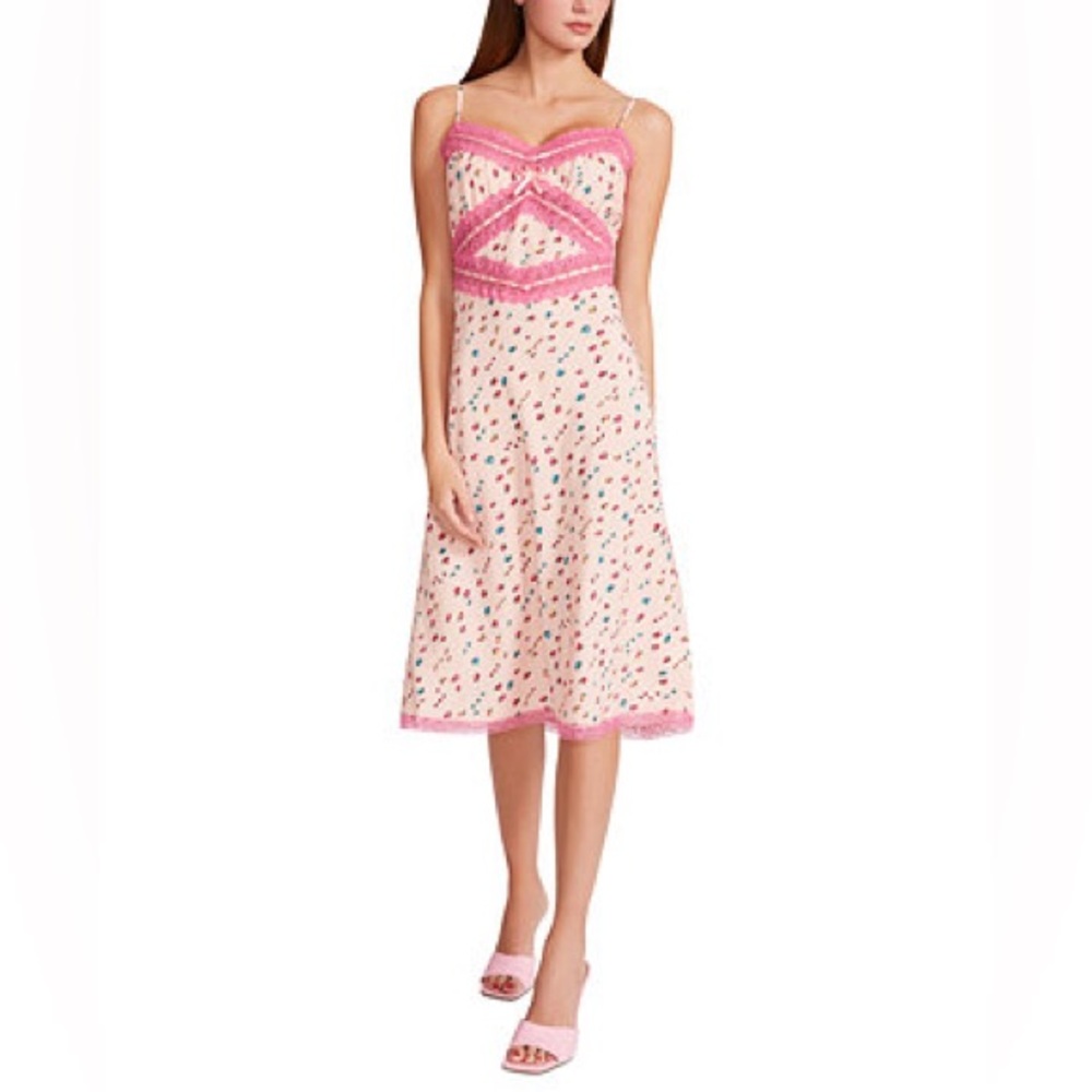 Betsey Johnson Pink and White Lace slip Dress
